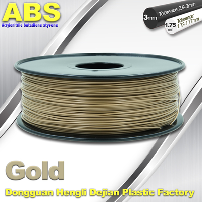Filamento condutor da impressora do ABS 3d do ouro feito sob encomenda materiais plásticos de 1,75 milímetros/3.0mm